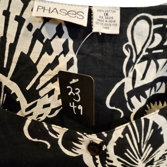 Phases Black White Maxi Dress Fish Star‎ Seashell Print Short Sleeve 1X - Picture 4 of 4